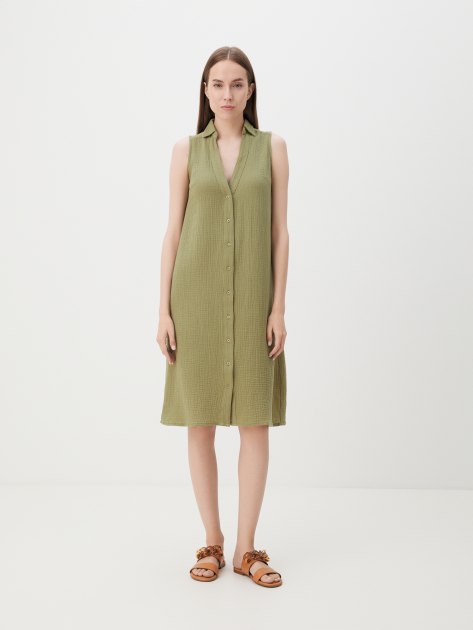 Женское платье-рубашка из муслина MAISON DAVID, Артикул BLN924-1, оливковый | 4236189. Ракурс 1