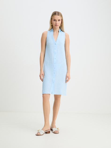 Женское платье-рубашка из муслина MAISON DAVID, Артикул BLN924-1, небесно-голубой | 4236245. Ракурс 1