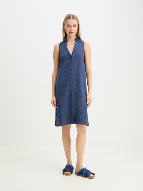 Женское платье-рубашка из муслина MAISON DAVID, Артикул BLN924-1, серовато-синий | 4236259. Ракурс 1