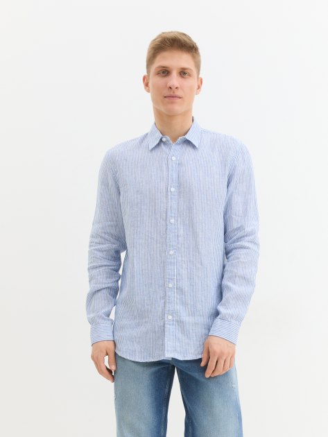 Мужская рубашка GUESS LS NAUTICAL STRIPE LINEN SHIRT, Артикул M3GH29WFA00, голубой | 4251435. Ракурс 1