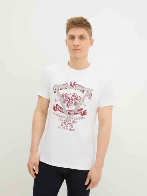 Мужская футболка GUESS SS CN TRIANGLE PRINT AND PATCH, Артикул M4RI20K8FQ4, белый | 4251519. Ракурс 1 Мужская футболка GUESS SS CN TRIANGLE PRINT AND PATCH, Артикул M4RI20K8FQ4, белый | 4251519. Ракурс 1