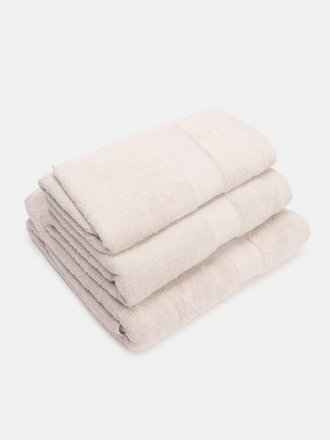 Комплект махровых полотенец (50х100, 70х140, 100х150) MAISON DAVID, Артикул Louise set (50х100, 70х140, 100х150), розово-серый | 4285251. Ракурс 1