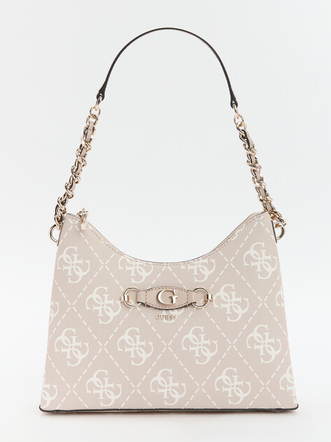 Женская сумка на плечо GUESS IZZY TOP ZIP SHOULDER BAG, Артикул HWOQ8654010, бежево-розовый | 4286689. Ракурс 1 Женская сумка на плечо GUESS IZZY TOP ZIP SHOULDER BAG, Артикул HWOQ8654010, бежево-розовый | 4286689. Ракурс 1