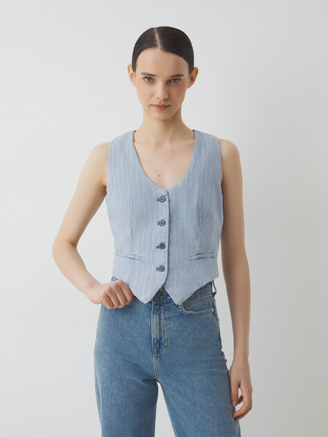 Женский жилет из денима LIU∙JO GILET DENIM STRIPE, Артикул UA5122, серо-голубой | 4313125. Ракурс 1