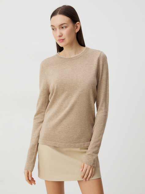 LS маленький модельки голые  Свитеры/водолазки/джемперы MARCIANO BY GUESS MINERVA LS PEARLS ROUND NECK S  4BGR105838Z ТЕМНО-БЕЖЕВЫЙ - купить в Краснодаре | 4450368