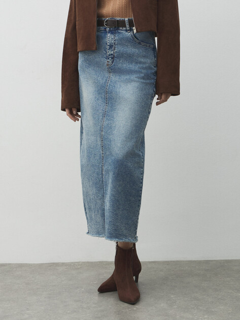 Юбка из денима MAISON DAVID, Артикул ZH-24-06, серо-голубой | 4481075. Ракурс 1