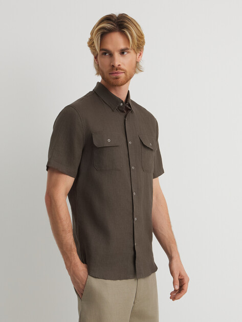Мужская рубашка MAISON DAVID, Артикул MLY24-114-1L, зелено-коричневый | 4491459. Ракурс 1