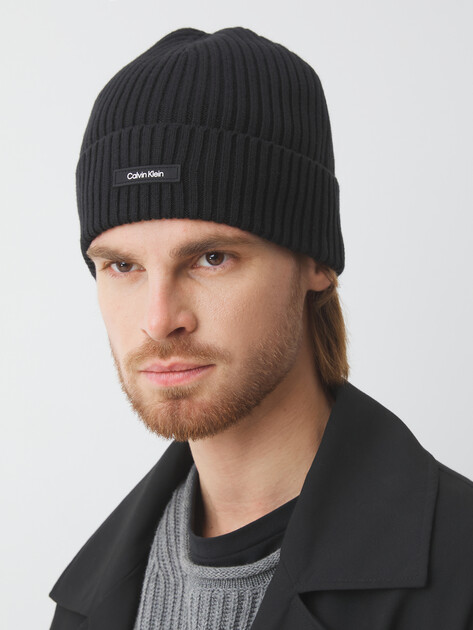 Мужская шапка CALVIN KLEIN CLASSIC COTTON RIB BEANIE, Артикул K50K512362, черный | 4526383. Ракурс 1 Мужская шапка CALVIN KLEIN CLASSIC COTTON RIB BEANIE, Артикул K50K512362, черный | 4526383. Ракурс 1