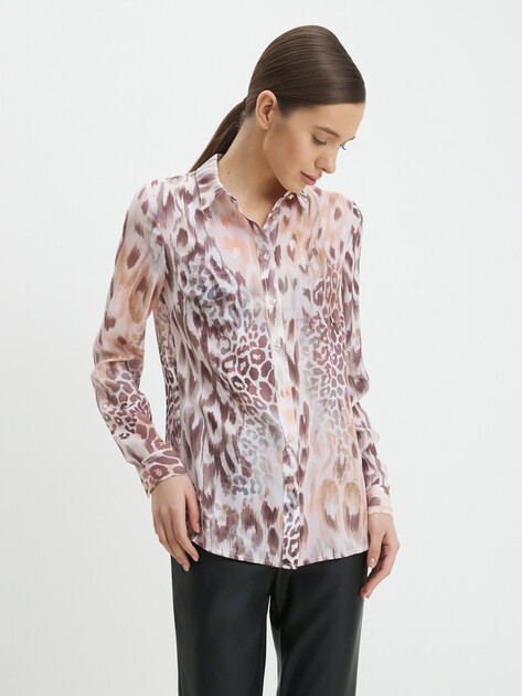 Женская блузка GUESS LS CLOUIS SHIRT, Артикул W4BH56WGLA2, анималистичный принт | 4574234. Ракурс 1