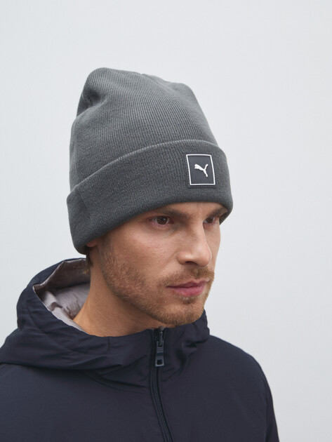 Шапка PUMA WARDROBE ESS High Crown Beanie, Артикул 026409, темно-серый | 4591516. Ракурс 1