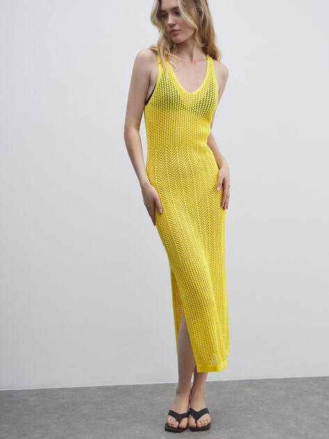 Женское платье кроше MAISON DAVID, Артикул FL8756, лимонный | 4602180. Ракурс 1