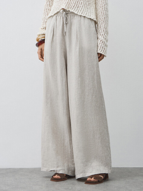 Женские брюки палаццо MAISON DAVID, Артикул KF009, бежево-серый | 4602739. Ракурс 1