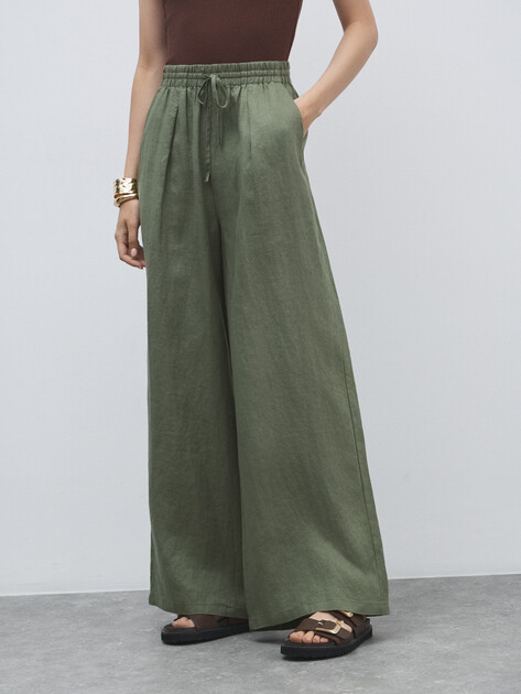 Женские брюки палаццо MAISON DAVID, Артикул KF009, серовато-зеленый | 4602781. Ракурс 1