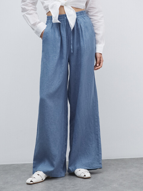 Женские брюки палаццо MAISON DAVID, Артикул KF009, серовато-голубой | 4602809. Ракурс 1