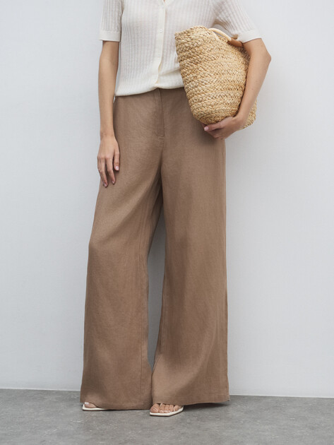 Женские широкие брюки  MAISON DAVID, Артикул KF019, бежево-коричневый | 4602915. Ракурс 1