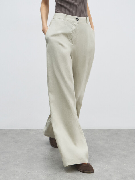 Женские широкие брюки  MAISON DAVID, Артикул KF019, зеленовато-бежевый | 4602936. Ракурс 1
