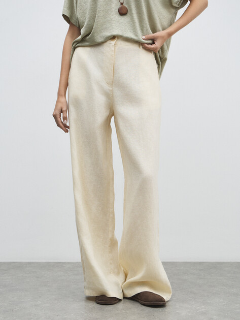Женские широкие брюки  MAISON DAVID, Артикул KF019, молочный | 4602943. Ракурс 1