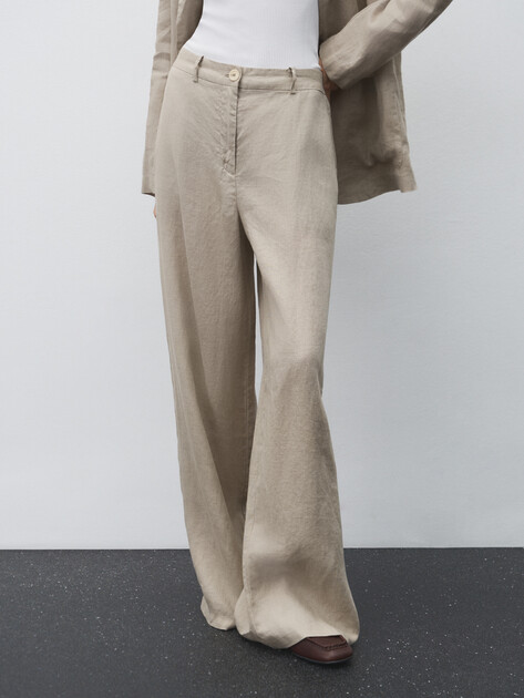 Женские широкие брюки  MAISON DAVID, Артикул KF019, пыльно-бежевый | 4602978. Ракурс 1