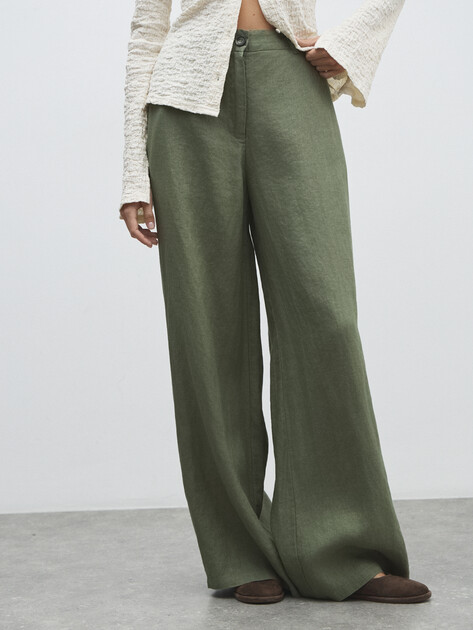 Женские широкие брюки  MAISON DAVID, Артикул KF019, серовато-зеленый | 4603014. Ракурс 1