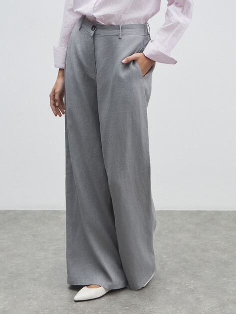 Женские широкие брюки  MAISON DAVID, Артикул KF019, светло-серый | 4603021. Ракурс 1