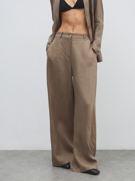 Женские широкие брюки  MAISON DAVID, Артикул KF019, зеленовато-коричневый | 4603063. Ракурс 1