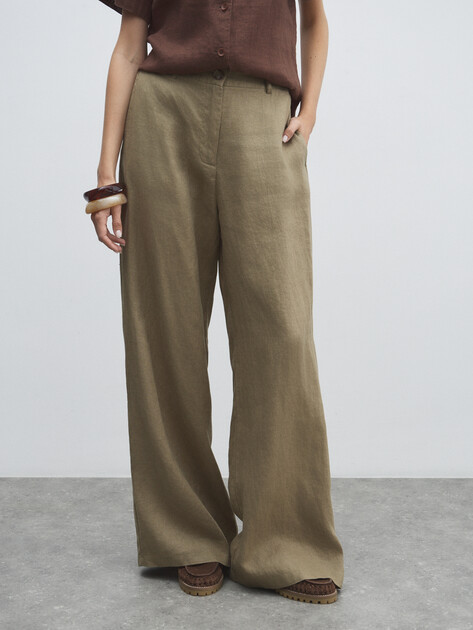 Женские широкие брюки  MAISON DAVID, Артикул KF019, коричневато-зеленый | 4603077. Ракурс 1