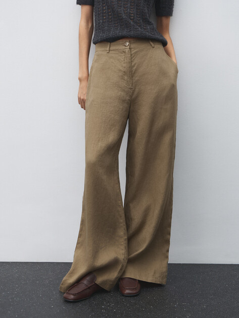 Женские широкие брюки  MAISON DAVID, Артикул KF019, зелено-коричневый | 4603098. Ракурс 1
