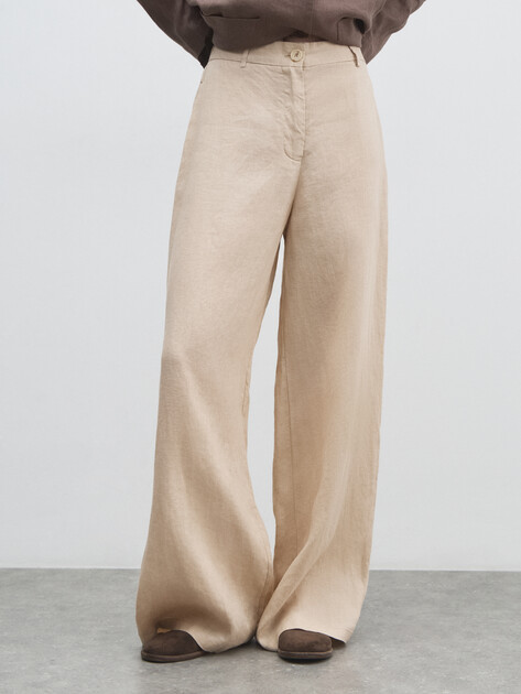 Женские широкие брюки  MAISON DAVID, Артикул KF019, светло-бежевый | 4603113. Ракурс 1