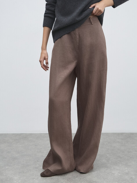 Женские широкие брюки  MAISON DAVID, Артикул KF019, серовато-коричневый | 4603127. Ракурс 1