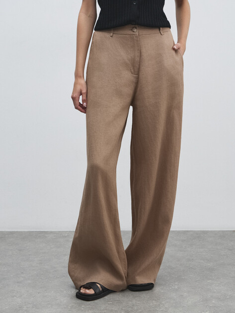 Женские широкие брюки  MAISON DAVID, Артикул KF019, коричневый | 4603134. Ракурс 1