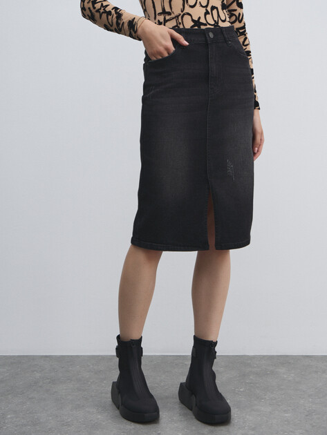 Юбка из денима MAISON DAVID, Артикул ZH25-57, черный | 4642298. Ракурс 1