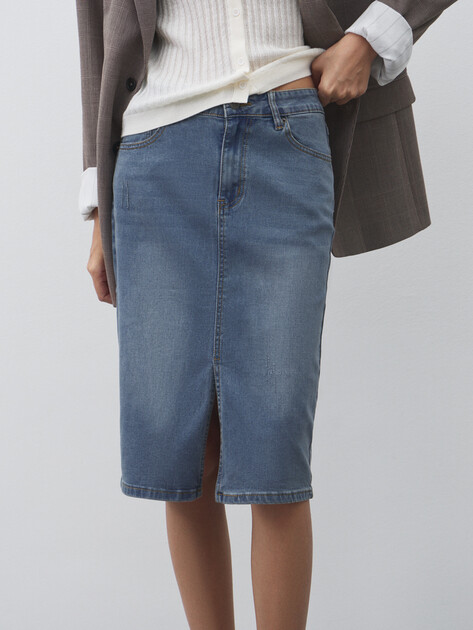 Юбка из денима MAISON DAVID, Артикул ZH25-57, серо-синий | 4642312. Ракурс 1