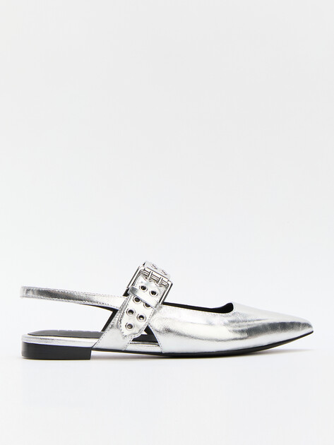 Балетки с открытой пяткой (слинг-бэк) NEWD ABRIL, Артикул 1-29102-44 (K), серебряный | 4644269. Ракурс 1