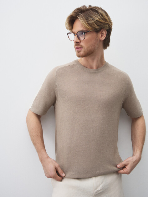 Мужской джемпер LIU∙JO MAGLIA CHIUSA M/C, Артикул QA5035MA72P, темно-бежевый | 4647134. Ракурс 1