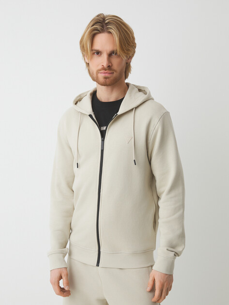 Мужская толстовка GUESS ALDWIN ZIP HOODED SWEATSHIRT, Артикул Z2YQ28KAIJ1, бежевый | 4666697. Ракурс 1