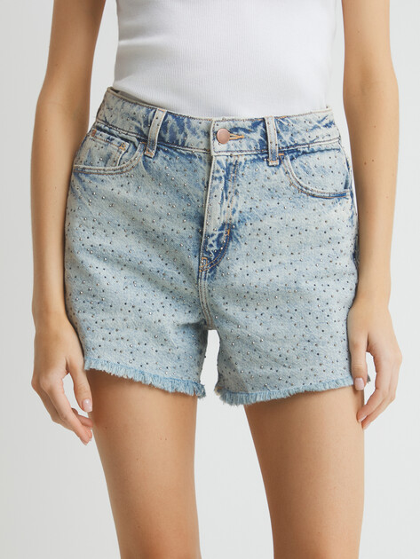 Женские шорты из денима GUESS RELAXED MIDI SHORT, Артикул W5GD74D5LQ2, голубой | 4677080. Ракурс 1