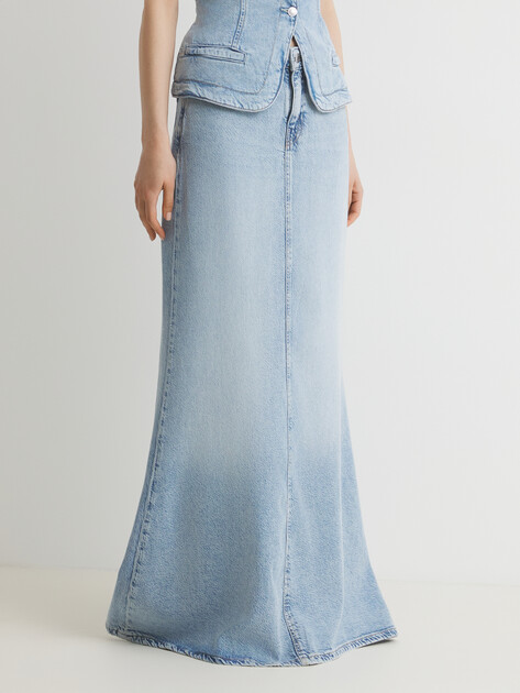 Женская юбка макси из денима GUESS THAISS MAXI SKIRT, Артикул W5GD83D5B96, голубой | 4677091. Ракурс 1