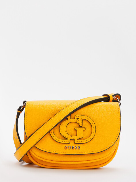 Женская сумка через плечо кросс-боди GUESS CALEBRA MINI CNVRTBL XBDY FLAP, Артикул HWBG9536780, желтый | 4712561. Ракурс 1