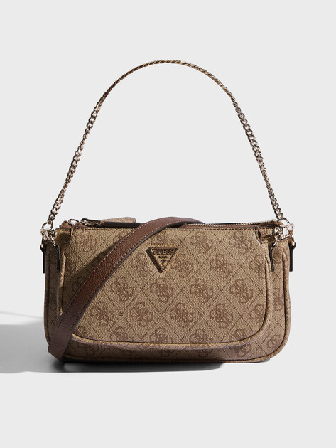 Женская сумка через плечо кросс-боди GUESS NOELLE II DBL POUCH CROSSBODY, Артикул HWBG9672710, темно-бежевый | 4713158. Ракурс 1