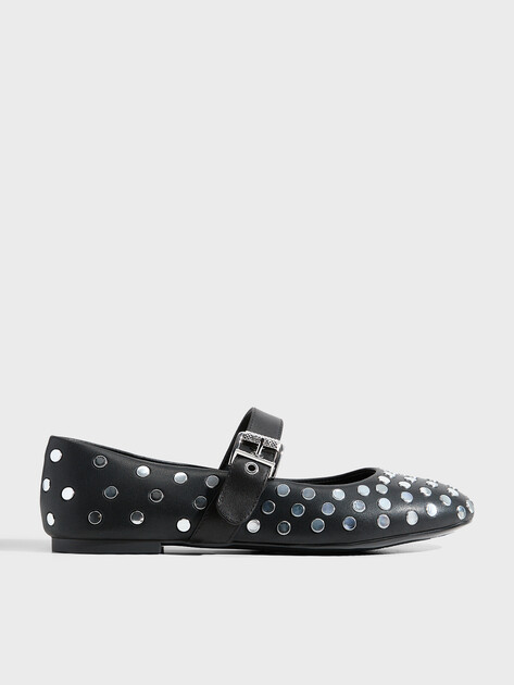Женские балетки мэри-джейн KARL LAGERFELD KARO Studded Pump, Артикул KL40127, черный | 4720008. Ракурс 1