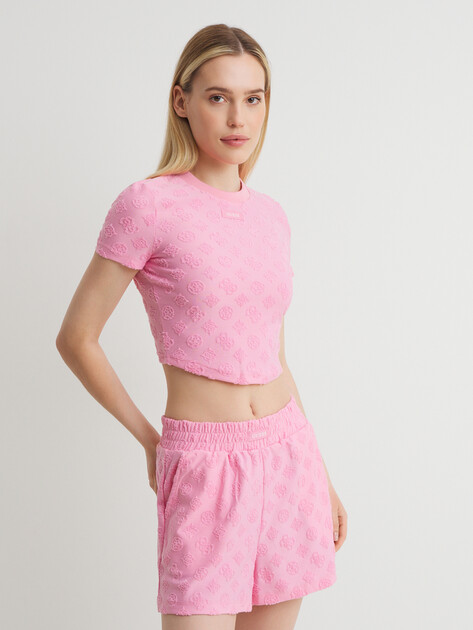Женский топ GUESS PEONY JACQUARD KNIT TOP, Артикул V5GP21KCT02, розовый | 4726430. Ракурс 1