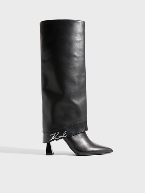 Женские сапоги KARL LAGERFELD DEBUTANTE Fold Down Hi Leg Boot, Артикул KL32081, черный | 4727520. Ракурс 1