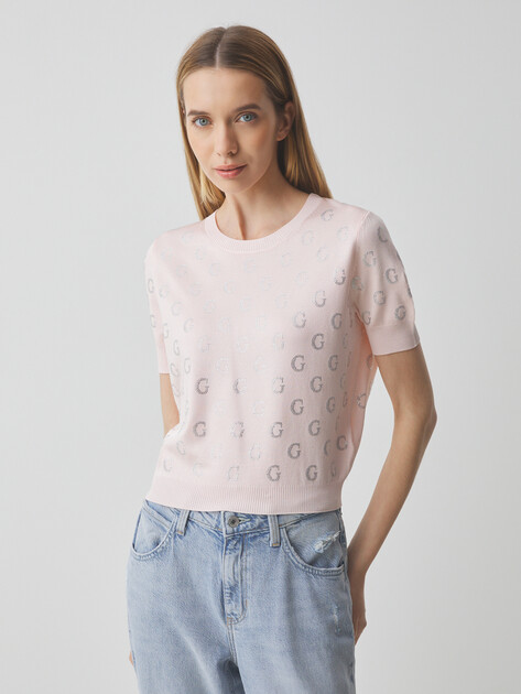 Женский джемпер GUESS JASMINE G CN SS BOXY SWTR, Артикул W5GR05Z3D60, светло-розовый | 4727918. Ракурс 1 Женский джемпер GUESS JASMINE G CN SS BOXY SWTR, Артикул W5GR05Z3D60, светло-розовый | 4727918. Ракурс 1