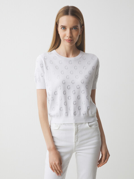 Женский джемпер GUESS JASMINE G CN SS BOXY SWTR, Артикул W5GR05Z3D60, белый | 4727925. Ракурс 1 Женский джемпер GUESS JASMINE G CN SS BOXY SWTR, Артикул W5GR05Z3D60, белый | 4727925. Ракурс 1