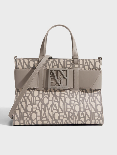 Женский тоут ARMANI EXCHANGE SUSIE MONOGRAM BIG TOTE, Артикул 942689, бежево-золотой | 4759769. Ракурс 1