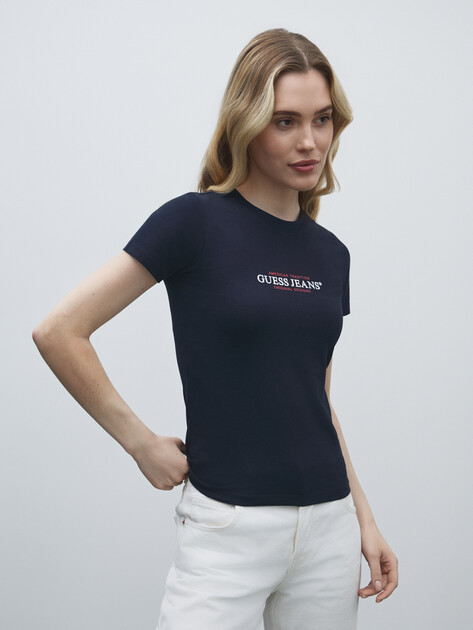 Женская футболка GUESS JEANS GJ SS CN SLIM AMERICAN TR TEE, Артикул W4YI03J1314, темно-синий | 4803691. Ракурс 1 Женская футболка GUESS JEANS GJ SS CN SLIM AMERICAN TR TEE, Артикул W4YI03J1314, темно-синий | 4803691. Ракурс 1