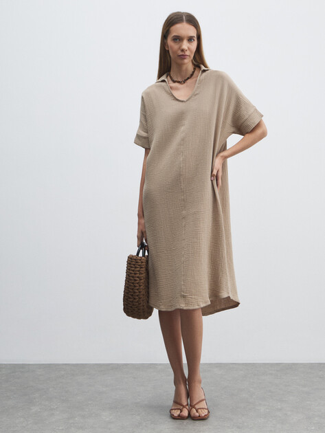 Женское платье из муслина MAISON DAVID, Артикул BLN917, серовато-бежевый | 4835837. Ракурс 1