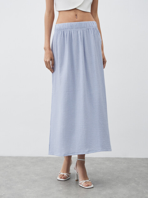 Юбка миди из муслина MAISON DAVID, Артикул BLN918, небесно-голубой | 4835979. Ракурс 1