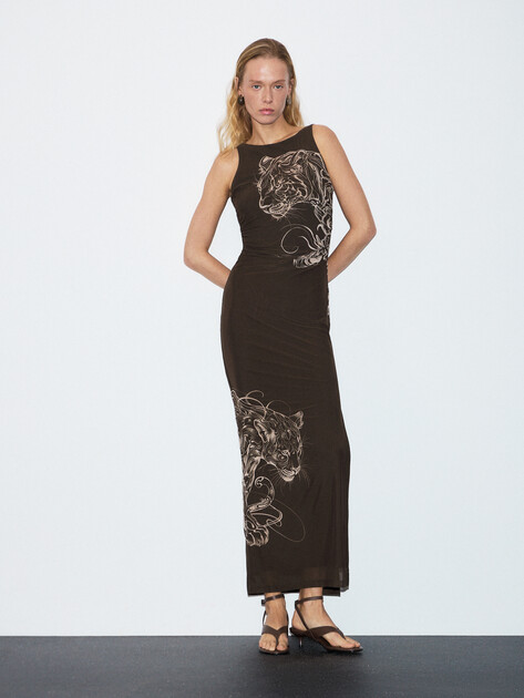 Женское платье GUESS SL PENELOPE MESH LONG DRESS, Артикул W5YK19KCZC2, коричневый | 4891026. Ракурс 1