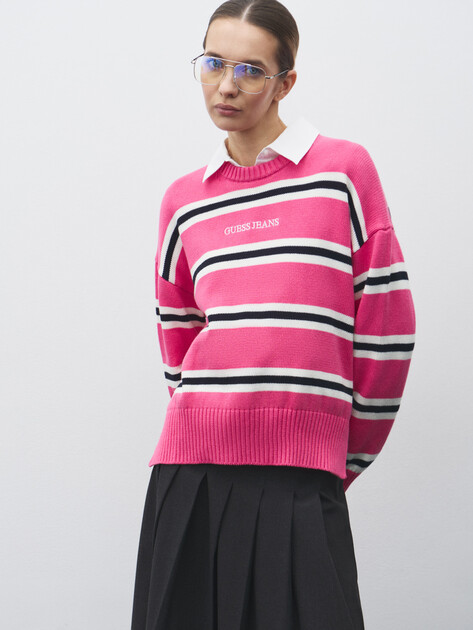 Женский джемпер GUESS JEANS GJ LS CN STRIPED SWTR, Артикул W4BR09Z3HM1, розовый | 4908982. Ракурс 1